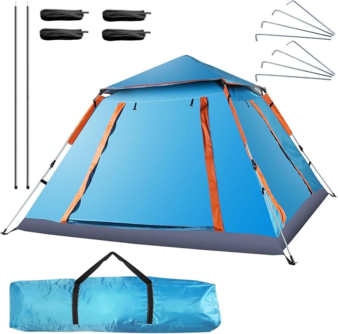 4-6 Person Pop-Up Camping Tent, Portable Instant Setup Family Tent with 2 Windows, for Hiking, Backpacking & Outdoor Adventures, Waterproof & Windproof