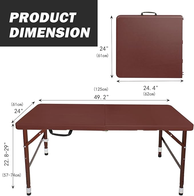 Portable Plastic Folding Table 4ft/6ft/8ft Heavy Duty White Black Picnic Dining Table Fold-in-Half for Camp Party Kitchen Indoor Outdoor