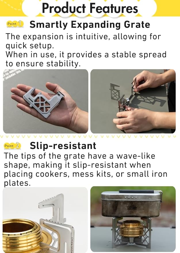 CAMPINGMOON Alcohol Stove Brass Stainless Steel Mini for Backpacking Hiking Rack Cross Stand AS-1