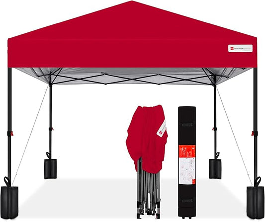 Best Choice Products 12x12ft Pop Up Canopy Tent, Outdoor Shade, 1 Person 1 Minute Set Up, Carry Case, 4 Weight Bags - Red
