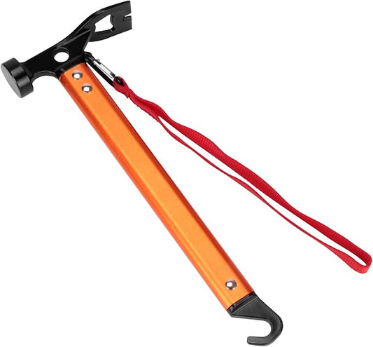 Aluminum Camping Hammer, 3-In-1 Functional Tent Stake Hammer with Puller, Lightweight Tent Mallet for Camping, Hiking & Backpacking, Orange