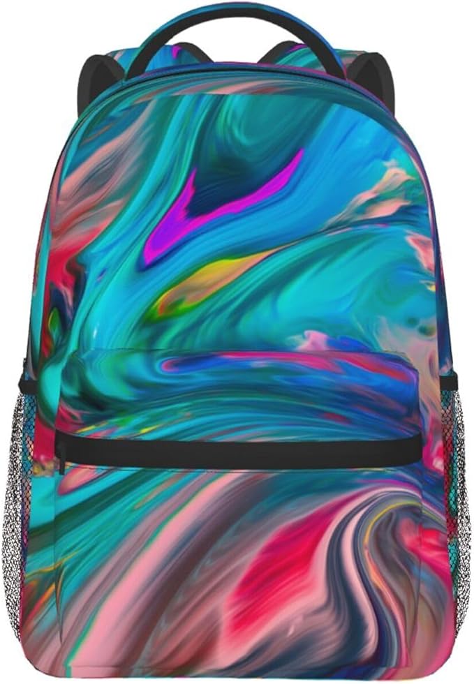 Daypack Backpack Anti-Theft Multipurpose Big Capacity Bookbag, Abstract Aesthetic Swirl Wave Trippy Art Business Computer Bag With Side Pockets