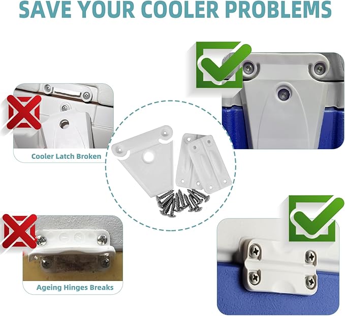 Cooler Hinge and Latch Replacement Kit for Igloo,Repair and Replace Cooler Components,4 Hinges and 2 latches