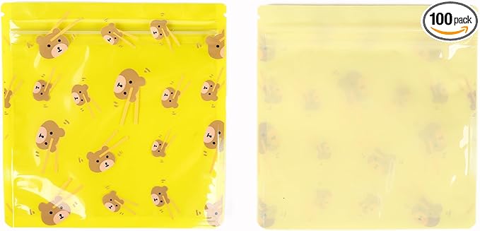 QQ Studio 100 PCS Clear Print Poly Plastic Color Empty Hangover Starter Kit with Resealable Zipper Seal Lock (Bear, 5.12 inch x 5.12 inch)
