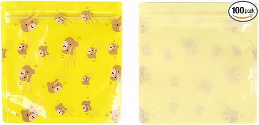 QQ Studio 100 PCS Clear Print Poly Plastic Color Empty Hangover Starter Kit with Resealable Zipper Seal Lock (Bear, 5.12 inch x 5.12 inch)