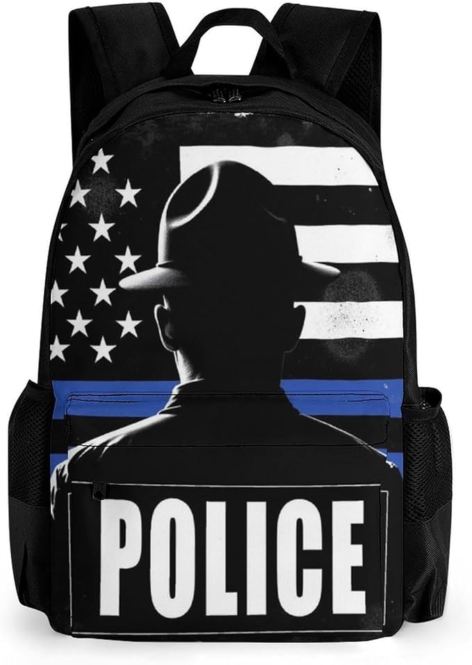 Supdreamc Rucksacks Multipurpose Anti-Theft Big Capacity Bookbag, America Thin Blue Line Flag Police Travel Hiking Camping Rucksack With Padded Straps