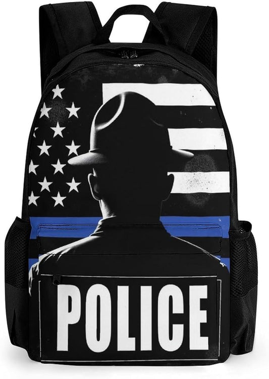 Supdreamc Rucksacks Multipurpose Anti-Theft Big Capacity Bookbag, America Thin Blue Line Flag Police Travel Hiking Camping Rucksack With Padded Straps
