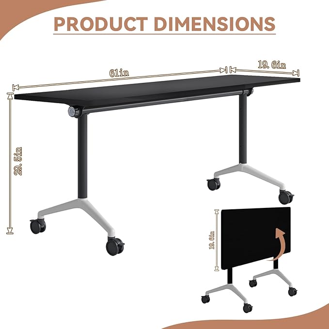 2Packs 61 Inch Folding Conference Table Space-Saving 5.09 Ft Training Classroom Table,Heavy-Duty Meeting Desk for Office Events,Easy Storage Design, Black Rectangular Table with Durable Legs
