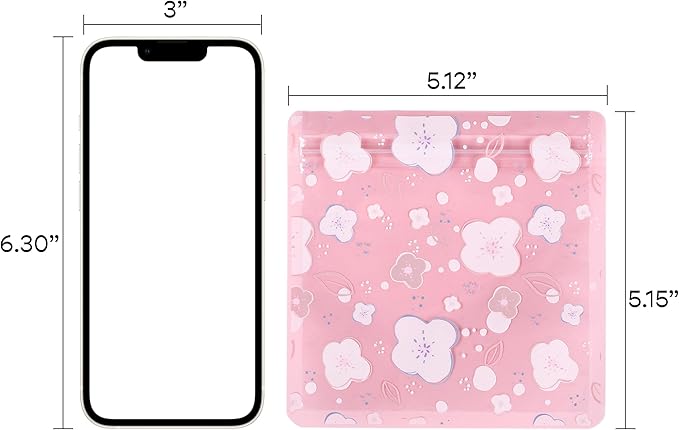 QQ Studio 100 PCS Clear Print Poly Plastic Color Empty Hangover Starter Kit with Resealable Zipper Seal Lock (Sakura, 5.12 inch x 5.12 inch)