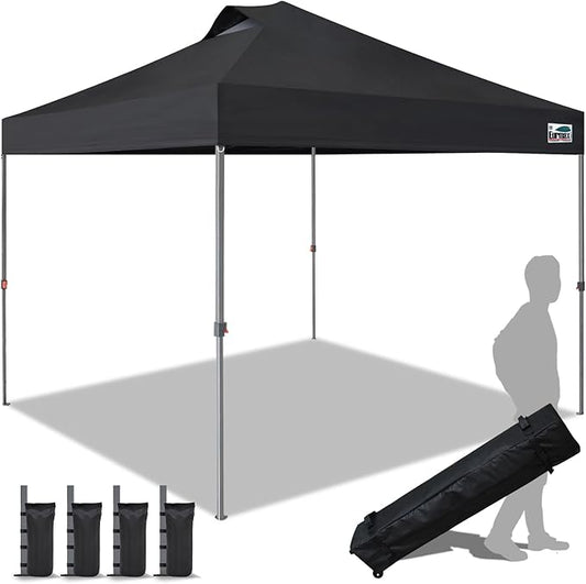 Eurmax USA NOMATTER ONE-Person Open&Close 10x10ft Pop Up Canopy Tent，Portable Shelter Canopy for Outdoor Events，Instant Canopies, Temporary Sunshade,Bonus 4 Sand Bags(Black)