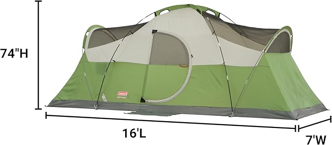 Coleman Montana 8-Person Camping Tent with Rainfly, Weatherproof Family Tent Sets Up in 15 Mins, Fits Multiple Airbeds