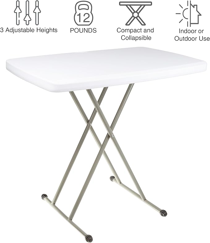 Everyday Home Folding Table - Lightweight Portable Folding Desk - Small Plastic Table for Camping, Playing Cards, and Crafting (White)