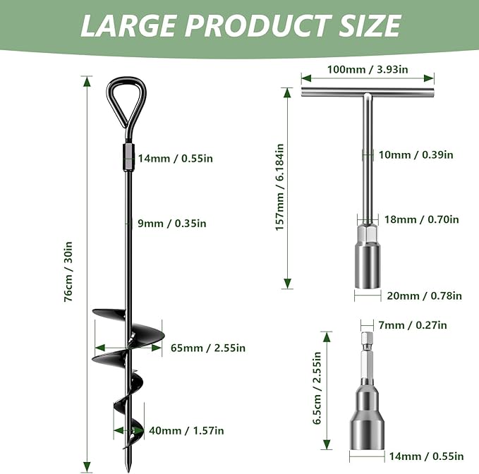 Phopich 18''/30" Long Ground Anchor, Heavy Duty Earth Anchors Ground Anchors Screw in Kit with T-Handle Hex Wrench for Camping Tent, Swing Sets, Securing Animals, Sheds, Trampoline