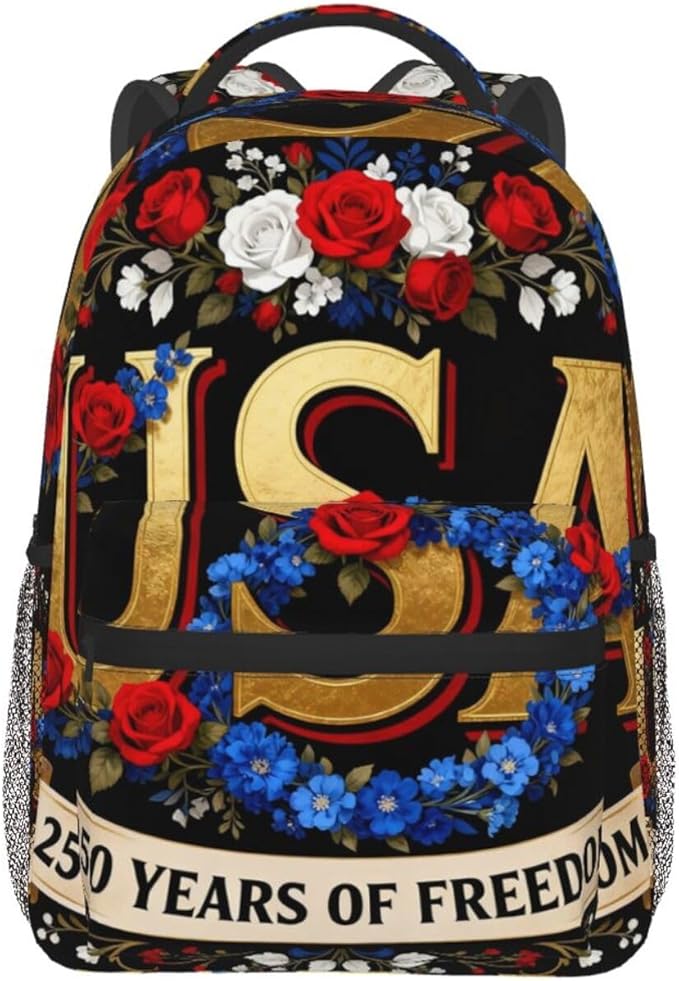 Men Women Polyester 250th Anniversary 1776-2026 Patriotic Freedom Art Daypack Bookbag Big Capacity Shoulder Bag With Padded Straps for Climbing Travel Walking Cycling