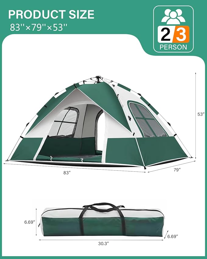 Instant Tent Person - Automatic Pop Up Camping Tent/Silver Coating UV Protection, Waterproof Portable for Backpacking & Camping with Carring Bag(Easy Setup & Fold)