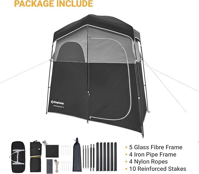 KingCamp Khan Canvas Bell Tent 16.4ft for Camping, Glamping, with 2 Room Camping Shower Tent