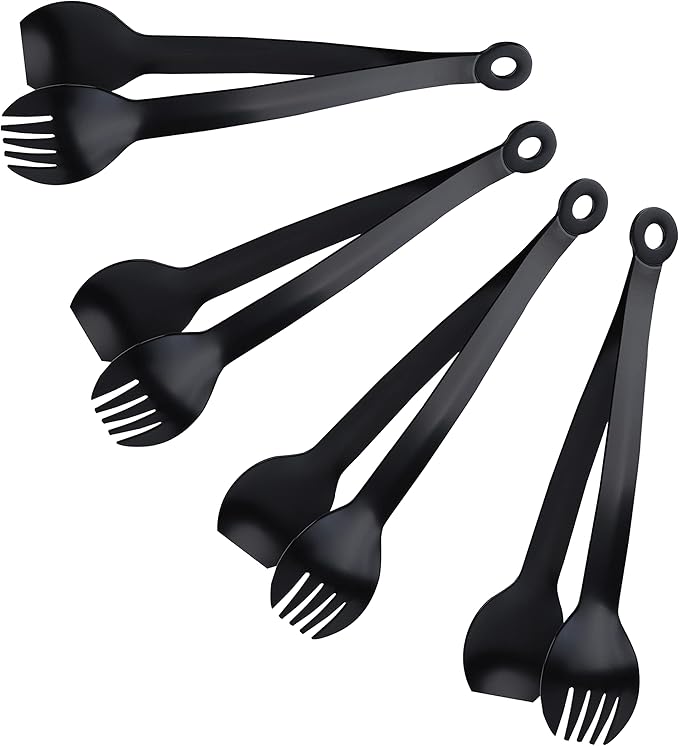 MSY BIGSUNNY Small Serving Tongs - 6 Inches Premium Stainless Steel Appetizer Tongs, Set of 4 (Black, 6")