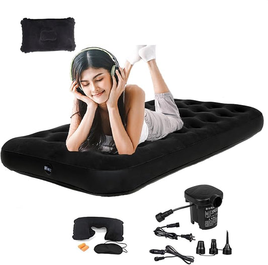 Twin Size Single Camping Air Mattress Bed with Air Pump,75"x 39"Thickened Portable Inflatable Mattress Blow Up Air Mattress,Travel Sleeping Bed Pad for Camping Home Hiking(Black)