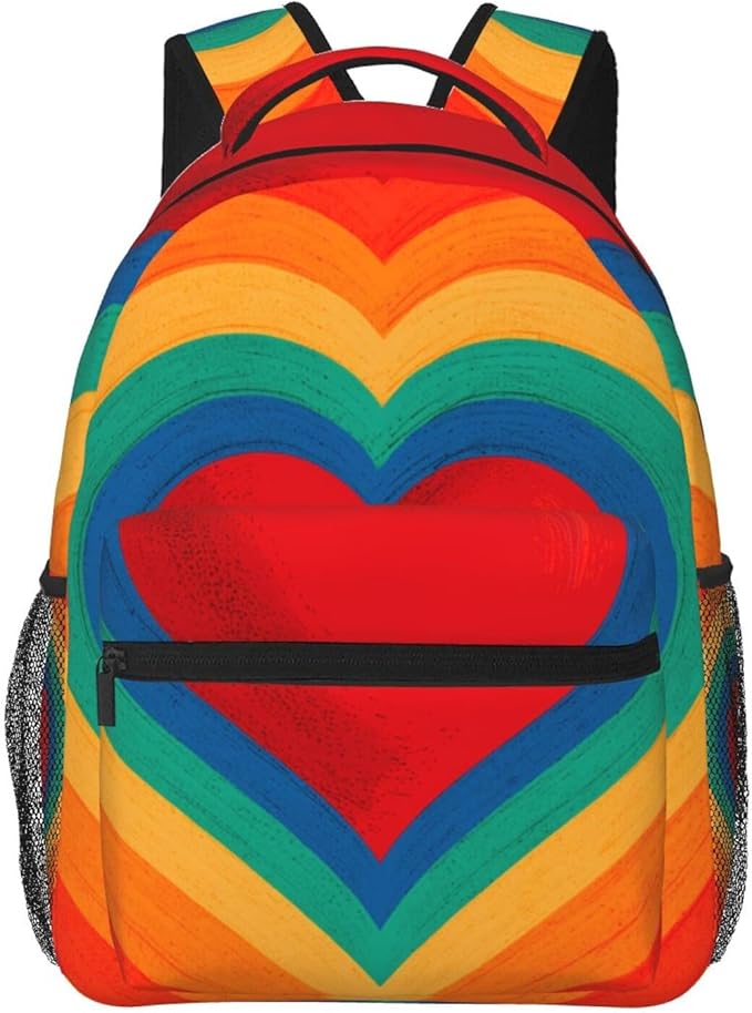 Men Women Polyester Love Heart Tie Dye Daypack Big Capacity Shoulder Bag With Smooth Zippers for Hiking Work Walking Cycling