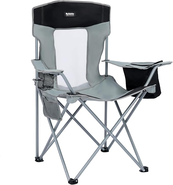 Camping Chairs Lawn Portable Foldable Camp Folding Lightweight Chair for Adults with Drink Holder and Cooler Pouch Outdoor for Camping, Lawn, Sports, Picnic, Music Festival, Gray Black