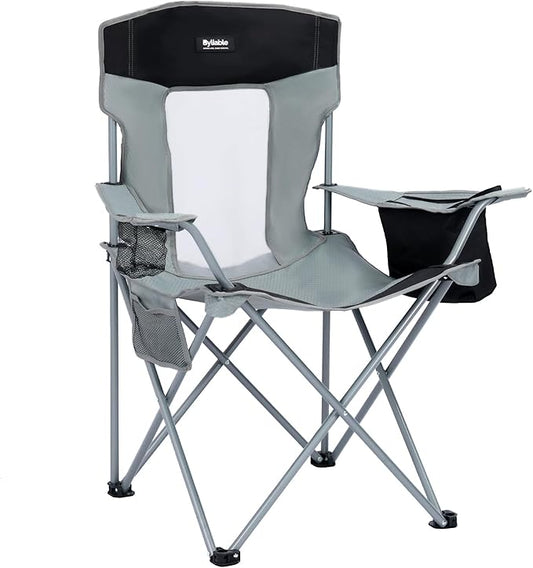 Camping Chairs Lawn Portable Foldable Camp Folding Lightweight Chair for Adults with Drink Holder and Cooler Pouch Outdoor for Camping, Lawn, Sports, Picnic, Music Festival, Gray Black