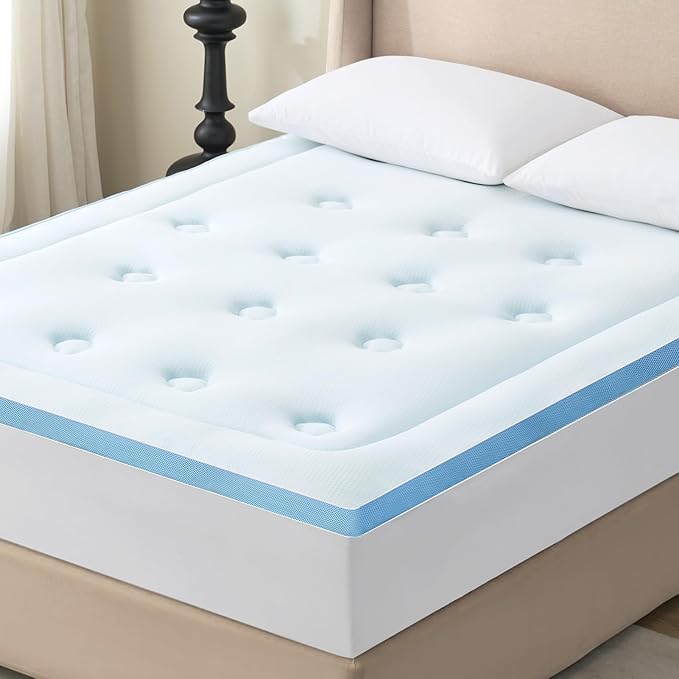 Hansleep Memory Foam Mattress Pad Topper Queen, Queen Foam Mattress Topper Viscose Derived from Bamboo, Queen Size Bed Mattress Pad Cover for Back Pain Relief, 60" x80", 60" x80", White