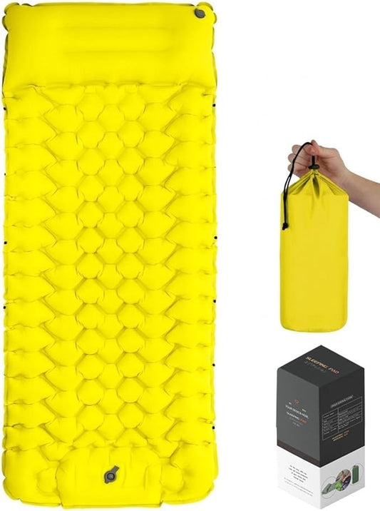 Lounge Mat - Your Portable Chill Zone Thick Memory Foam Sleeping Pad for Outdoor Camping Self Inflating Air Mattress with Pump Folding Backpacking Bed Mat Hiking Essentials Gear(Yellow)