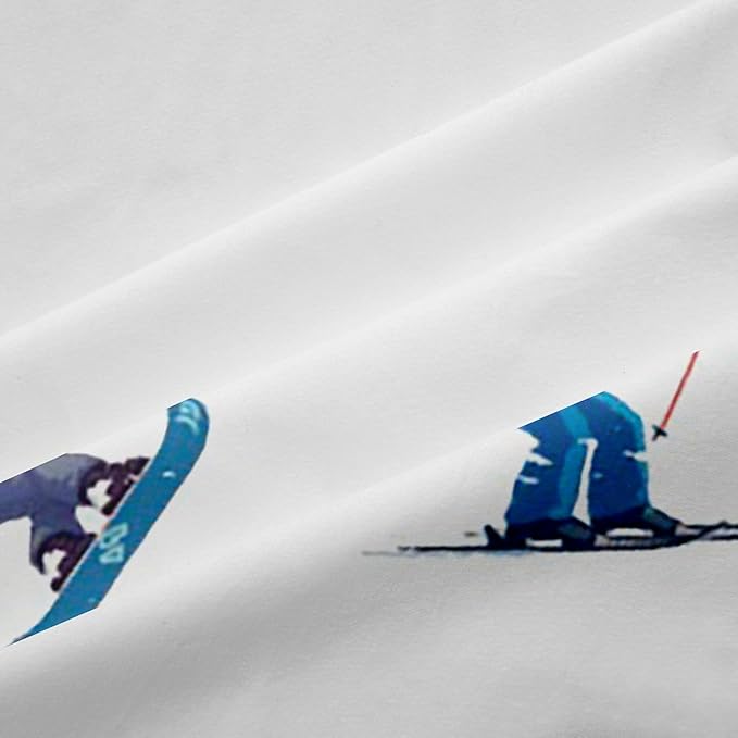 Manfei Skiing Blackout Curtains,Ski Winter Extreme Sport Competition Boys Girls Room Decor,Snowboarding Modern Fashion Window Drapes,White 2 Panels,52Wx96L inch