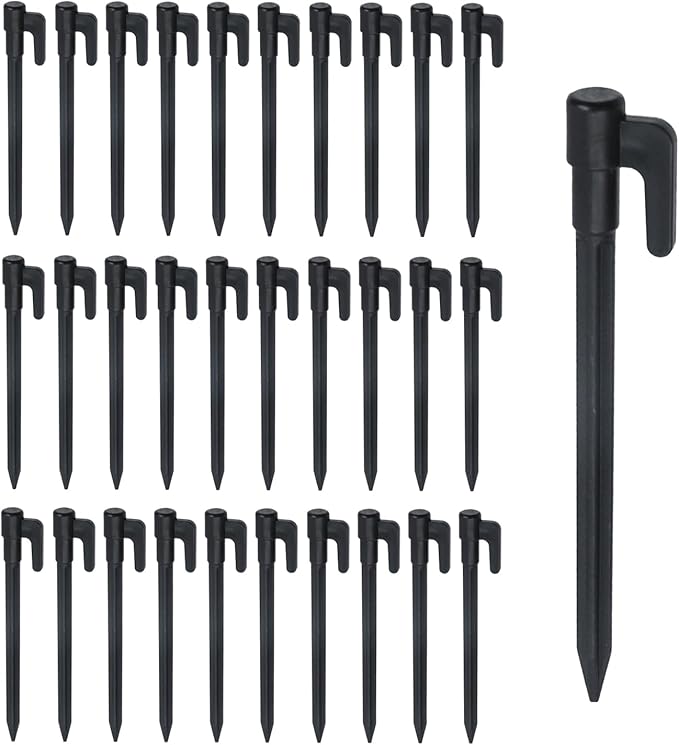 30 Pcs 6in Heavy Duty Plastic Landscape Edging Stakes Garden Stakes Anchoring Spikes, Plant Support Lawn Stake Tent Pegs Spike Hook for Outdoor Activities Garden Camping Black