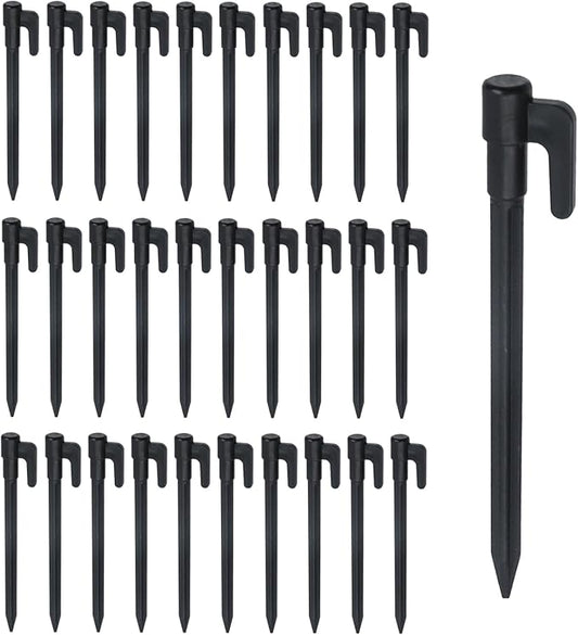 30 Pcs 6in Heavy Duty Plastic Landscape Edging Stakes Garden Stakes Anchoring Spikes, Plant Support Lawn Stake Tent Pegs Spike Hook for Outdoor Activities Garden Camping Black