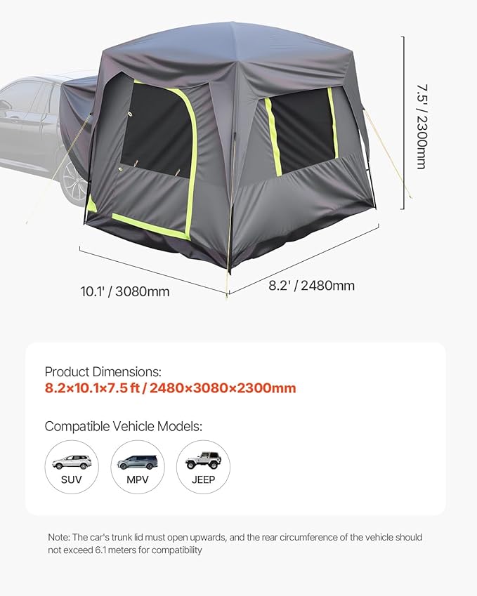 VEVOR SUV and Pickup Truck Camping Tents, Waterproof Double Layer Design with Carry Bag, Accommodates 2-9 Persons for Outdoor Activities