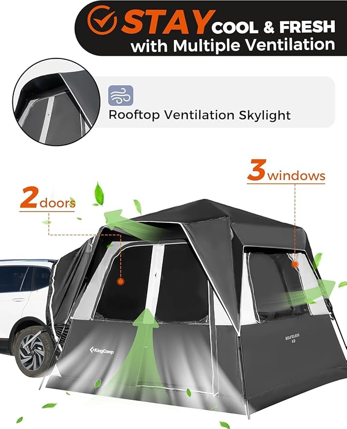 KingCamp SUV Tent, Instant 6-8 Person Waterproof & Windproof Tailgate Car Camping Tent with Movie Screen for Family Camping & Outdoor Adventures