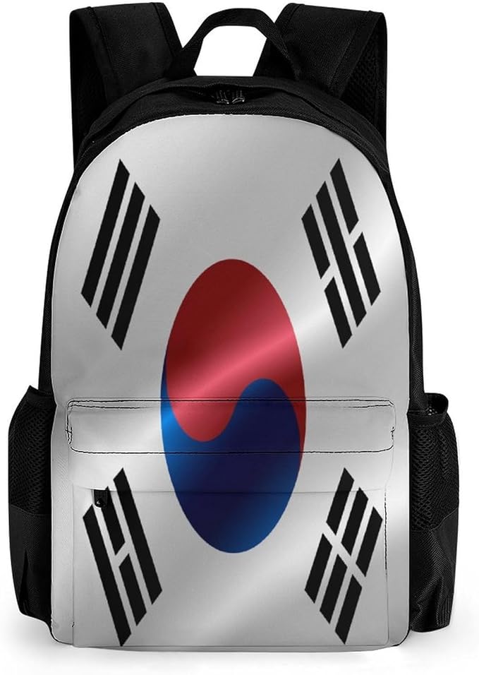 Men Women Polyester Flag Of South Korea Daypack Backpack Large Capacity Carry On Bag With Smooth Zippers for Hiking Picnic Walking Cycling