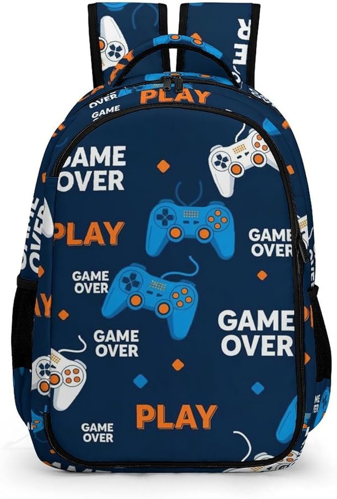 Water Resistant College Bookbag Play Video Game Weapon Games Art, Sturdy Laptop Backpack with Water Bottle Pockets for Men Women Travel Work