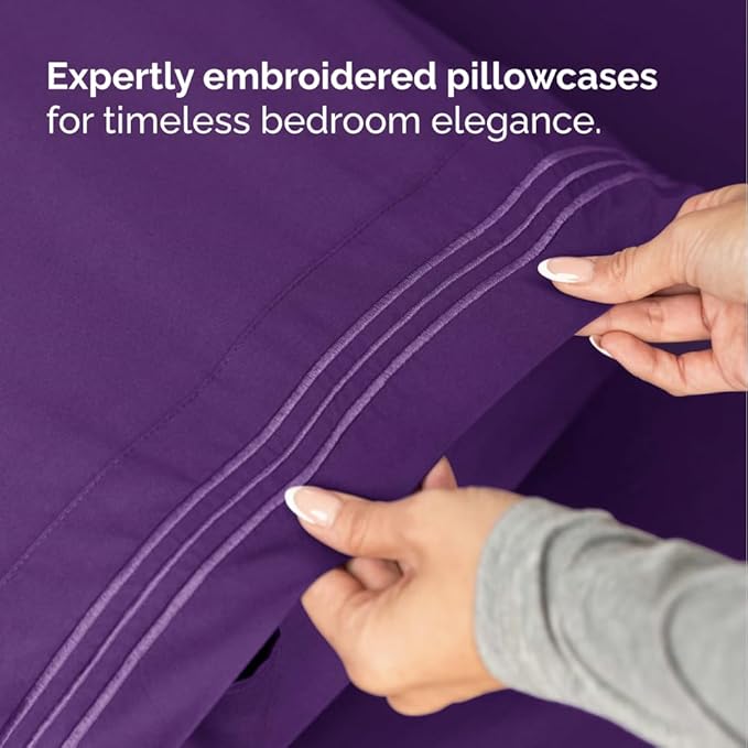 Flex Top Split Head King 4 Piece Sheet Set - Comfy Breathable & Cooling Bed Sheets Set - Hotel Luxury Bedding for Women, Men, Kids, Teens, Boys & Girls - Deep Pockets, Ultra-Soft - Oeko-Tex - Purple