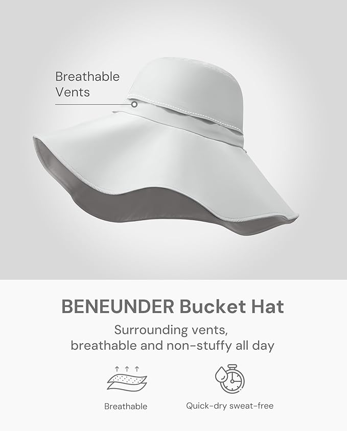 BENEUNDER Reversible Wide Brim Sun Bucket Hats UPF50+ UV Protection Foldable for Women Outdoor Beach Vacation Travel