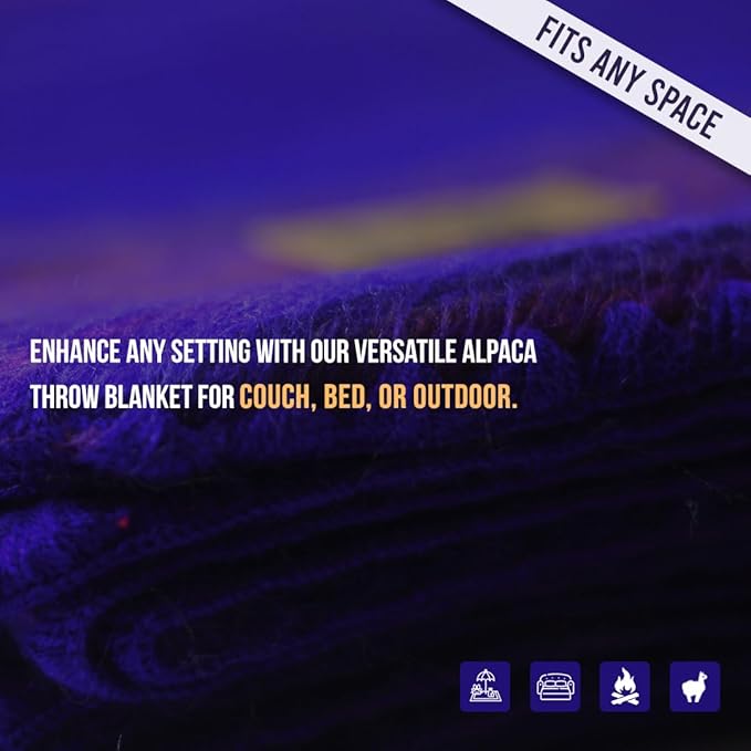 ALPAKITAS Alpaca Wool Blanket Throw | Large, Beautiful, Warm, Stripes | 64 x 45 inches | Ultra-Soft, Hypoallergenic and Breathable | Non-Itchy or Scratchy (Blue and Purple)