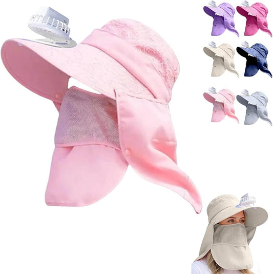 Solar Fan Cap, Wide Brim Sun Cap, USB and Solar Powered Adjustable Breathable Fan Hat for Women Men Outdoor