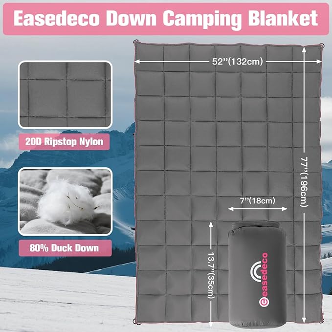 Down Camping Blanket - Lightweight Packable Warm Puffy Travel Quilt with Footbox, 650 Fill Power Waterproof Outdoor Blankets for Hiking, Travel, Dark Grey 1lb 1oz / 77''*52''