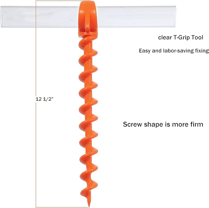 Heavy Duty Screw-in Tent Stakes Included T-Grip Tool for High Wind, Sand, Canopies and Camping 100% Recycled Ultimate Ground Anchors (Small, Single Pack, Orange,(2 Pack)