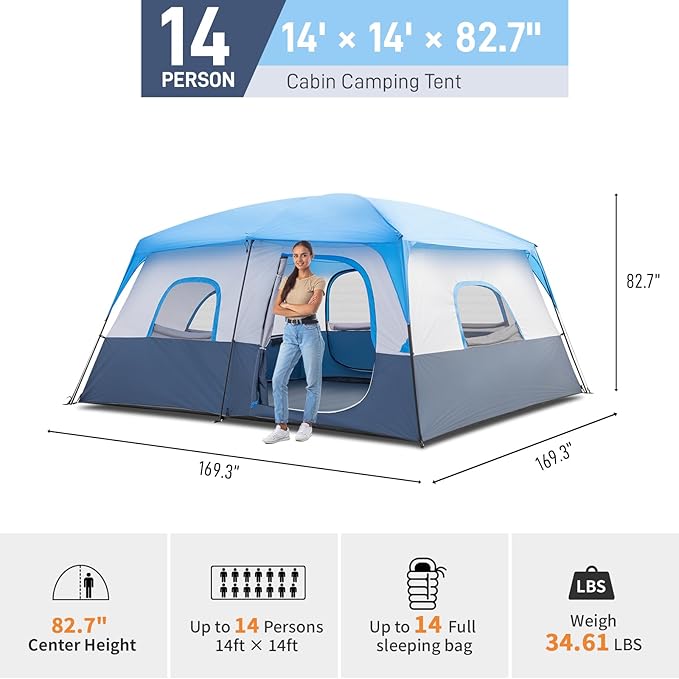 Outvita 8/10 Person Camping Tent, Large 2 Room Family Tent with Weatherproof Instant Cabin Shelter with Rainfly & Carry Bag for Backpacking Hiking Car Traveling…