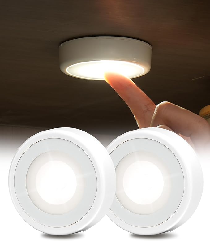EZVALO LED Puck Lights, Rechargeable Battery Touch Light, 2.5'' Mini Tap Lights, Wireless Closet Light, Under Cabinet Lighting, 3 Color Temps, Sitck On Lights for Kitchen,Closet,Pantry,Shelves(2 Pack)