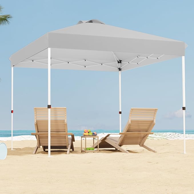 10x10 Pop Up Canopy, Heavy Duty Pop Up Tent with Wheeled Bag for Easy Moving, Easy Up Canopy Tent for Parties, Events, Camping, Outdoor Gazebo with 420D PU Coated Waterproof Grey Fabric