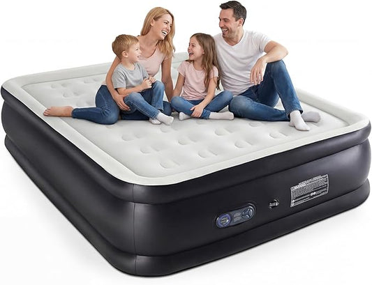 NEWBULIG Air Mattress Queen with Built-in Pump for Home, 18 Inch High Capacity Inflatable Air Bed for Camping & Guest, Portable Blow Up Mattress 660 lbs Weight Capacity, Non-Slip Bottom
