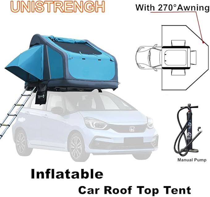 UNISTRENGH Truck Rooftop Tents Portable Inflatable Family Camping SUV Car Roof Top Tent with Skylight, Sun, Wind, and Waterproof SUV Truck Roof Tents