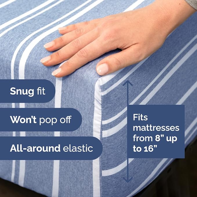 Full XL Bed Sheet - 4 Piece Full XL Bed Sheets Set - Soft, Breathable & Cooling - Hotel Luxury Bedding for Women, Men, Kids, Teens, Boys & Girls - Deep Pockets, Fade and Wrinkle Free - Blue Stripes