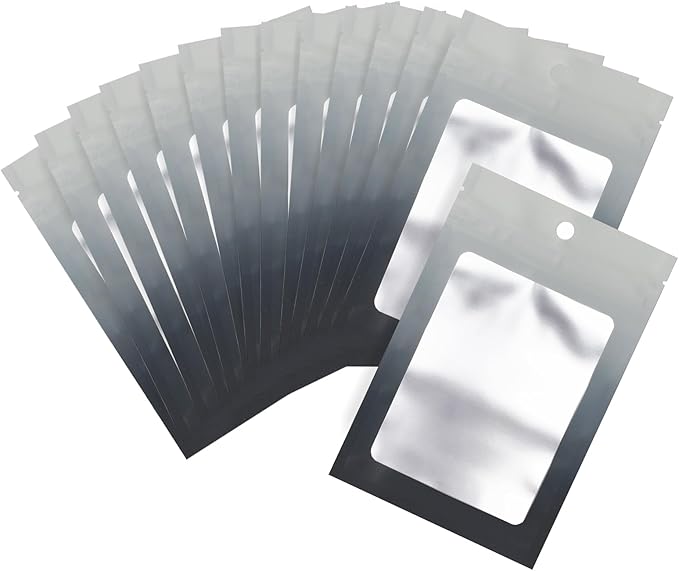 100 Pcs Resealable Mylar Bags, Gradient Color Food Storage Bags, Zip Bag Foil Bags Packaging Pouch for Food Storage, Sample, Small Business (Grey Black, 4.7 X 7.1 Inch)