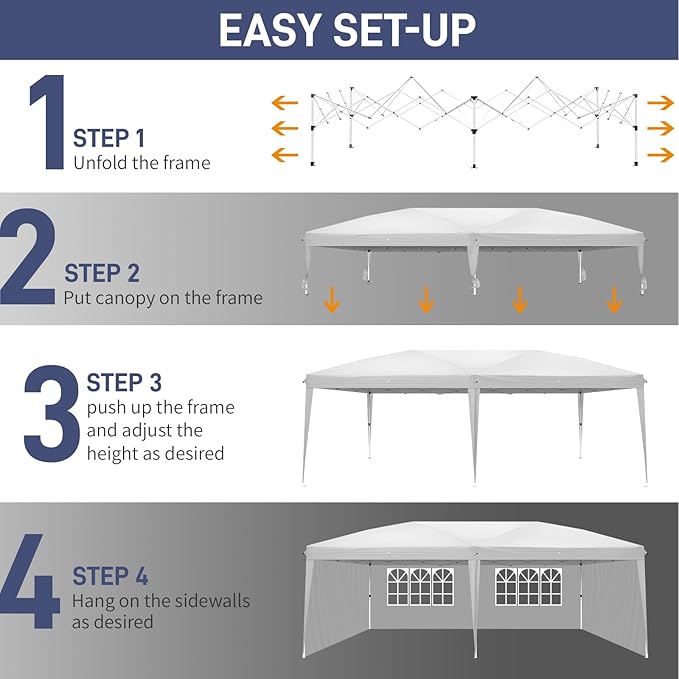 Outvita 10x20ft Ez Pop Up Canopy, Portable Instant Canopy Tent with 4 SideWalls for Outdoor Events, Party, Wedding, Birthday,Graduation