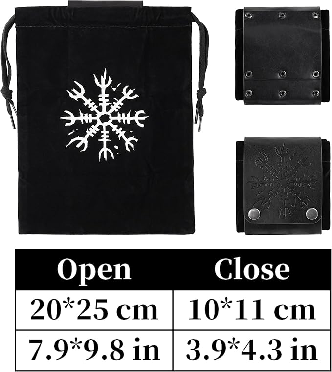 HiiFeuer Medieval Embossed Foraging Bag Belt Pouch, Portable Collapsible Bag Hiking Pouch for Ren Faire (Black A)