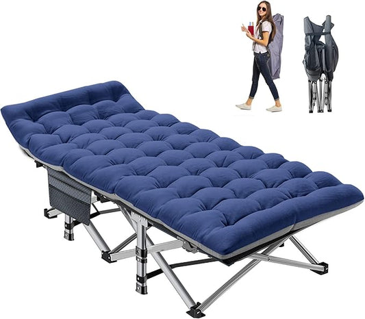 NAIZEA Folding Camping Cots for Adults, Portable Cot with Mattress Heavy Duty Outdoor Bed with Carry Bag 1200d Oxford Cloth Sleeping Cots for Camping Office Nap Home Guest Beach Travel